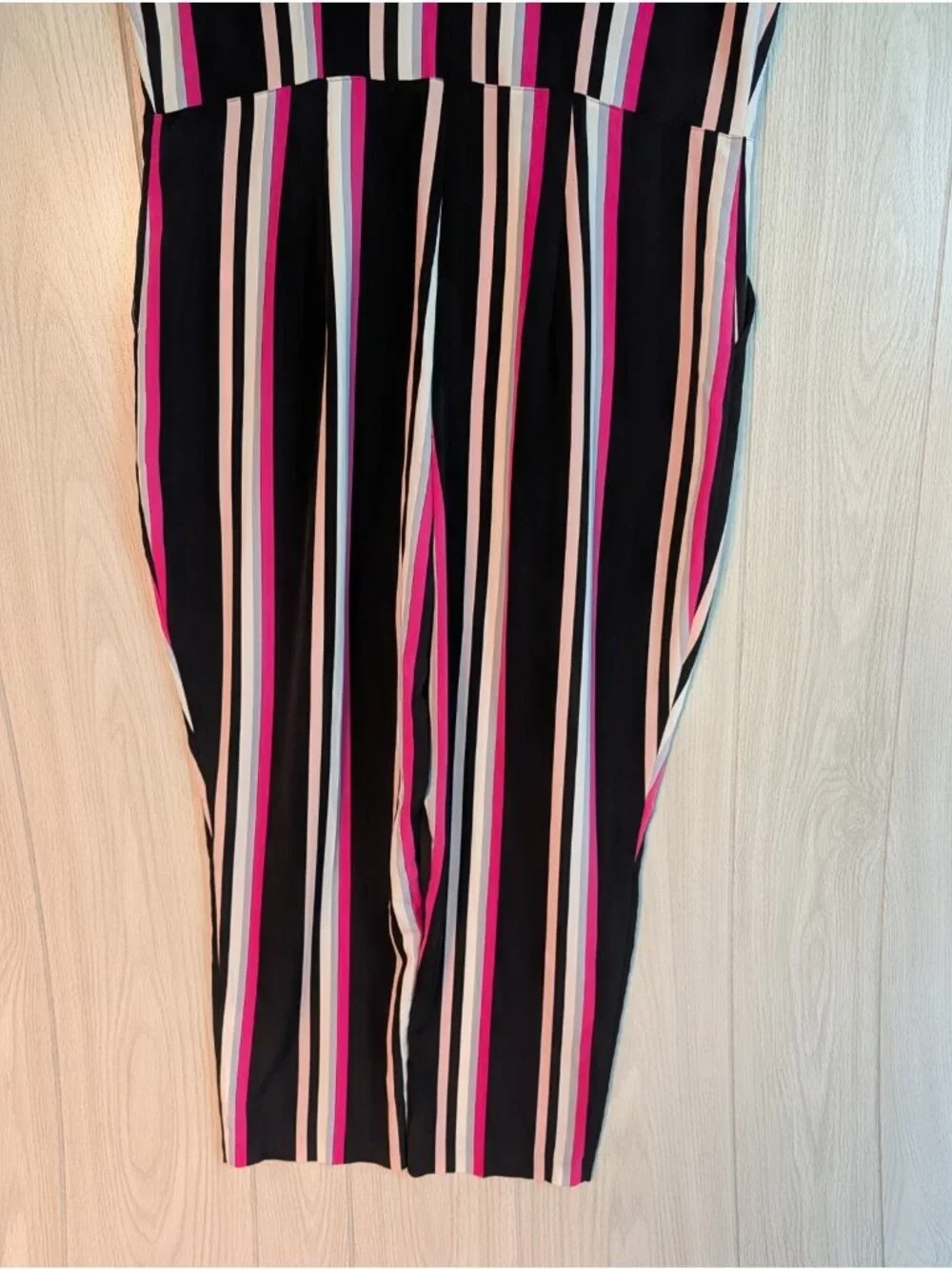 Express NWT Black & White Vertical Striped Jumpsuit Wide Leg XL Cropped